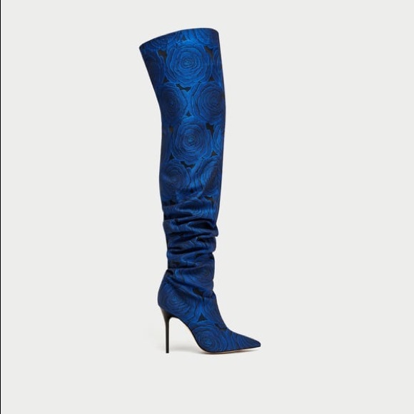 Zara Floral Over the Knee Fabric High Heel Boots - Picture 7 of 8